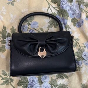 Black Handbag with Heart Accent (crossbody chain included)